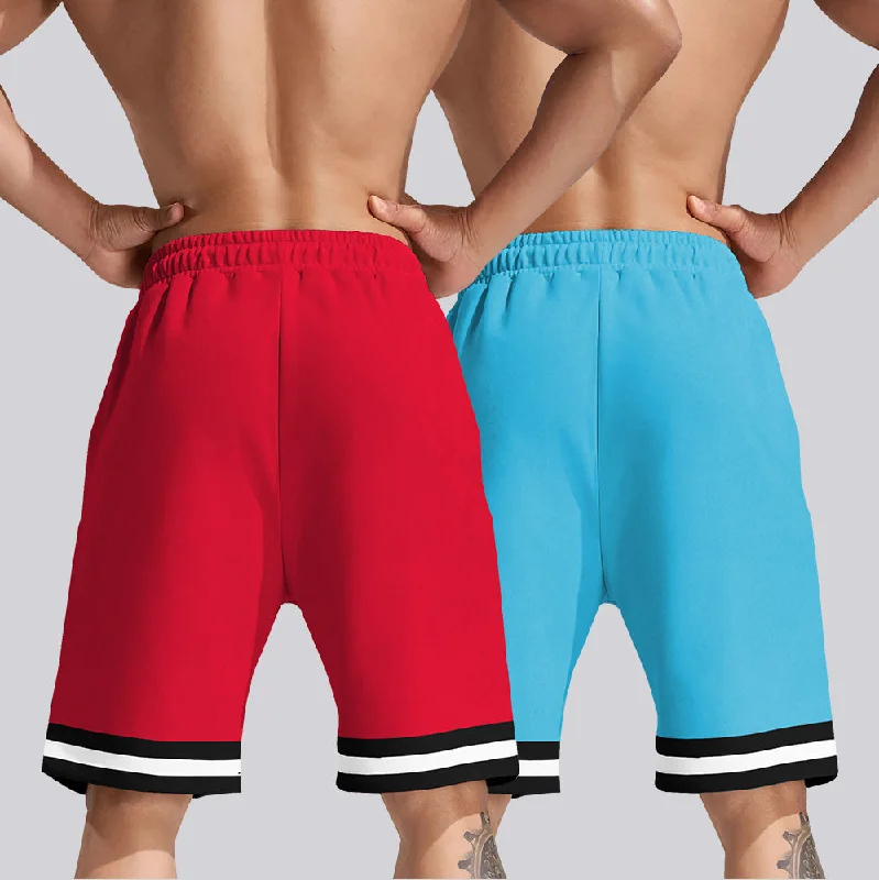 mens short-PACK OF 2-skyblue-red