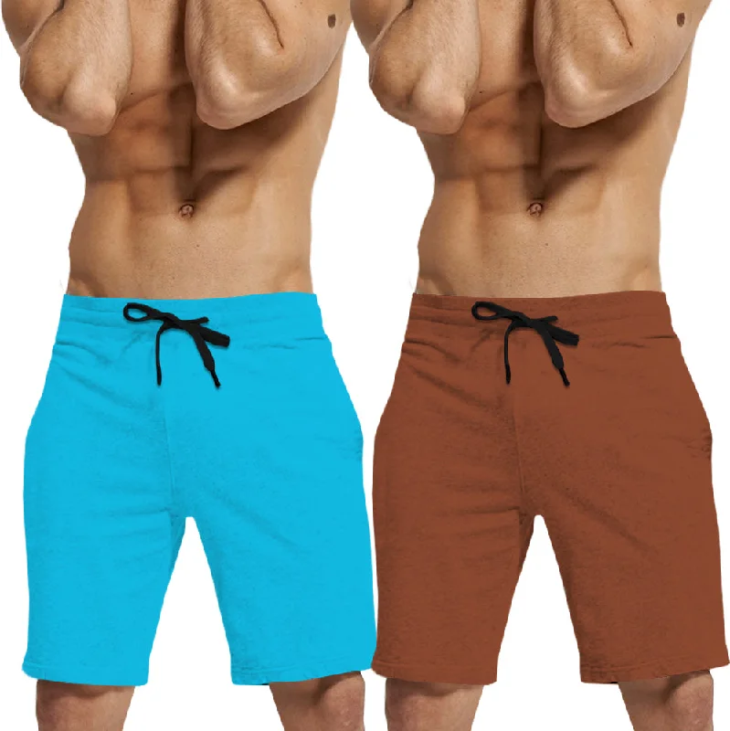 mens short-PACK OF 2-Brown-skyblue