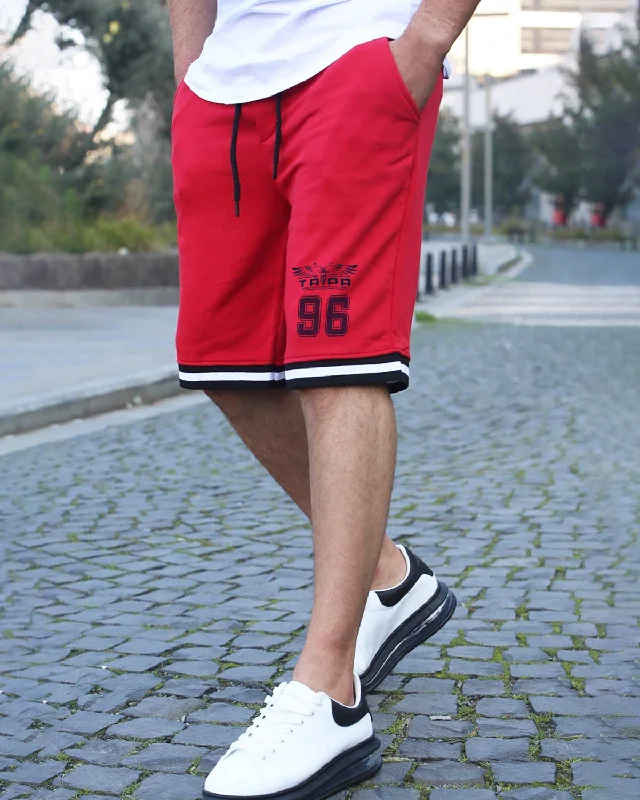 Men Red Knee Length Sports Shorts