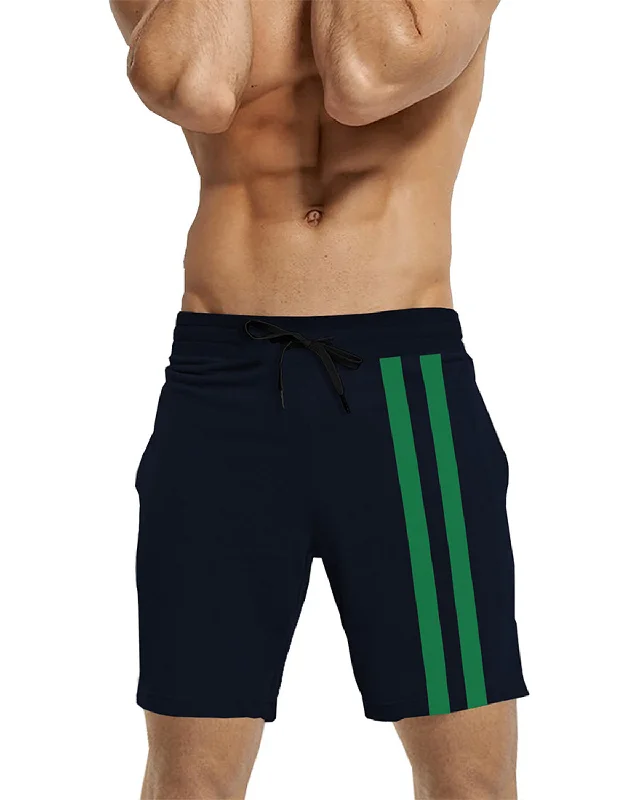 Striped Men Dark Blue Dark Green Regular Shorts