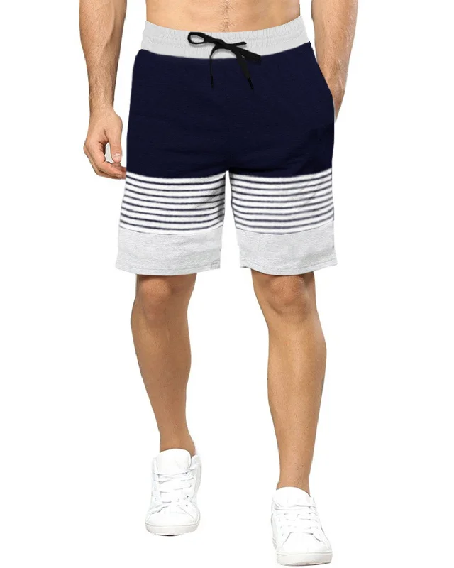 Color Block Men Dark Blue Grey Regular Shorts