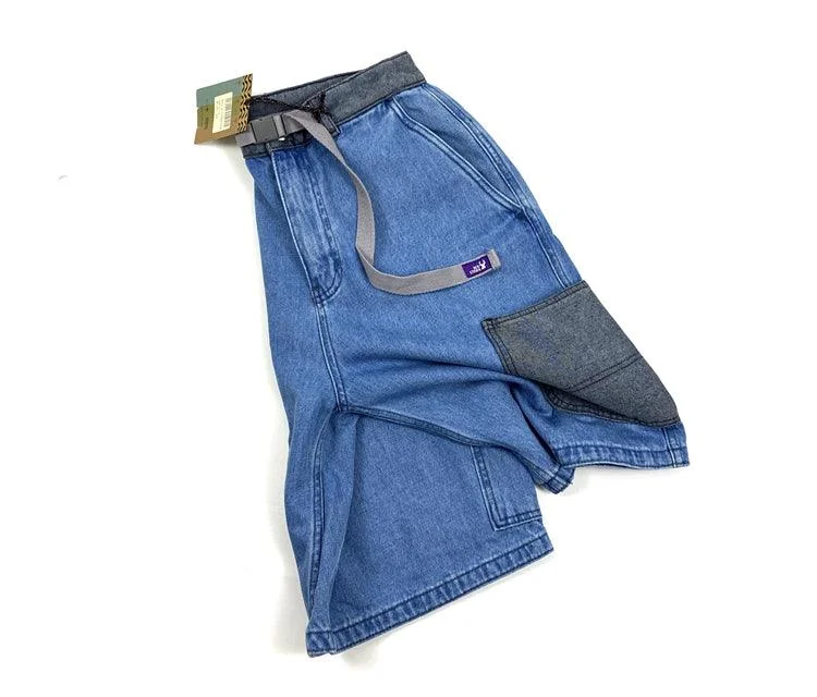 Retro Heavy Stone Washed Mountain Loose Trendy Brand Denim Tooling Denim Shorts Men