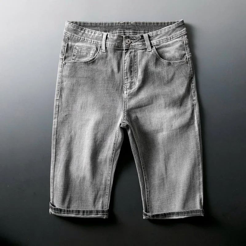 Summer Thin Light Blue High Stretch Denim Shorts Men