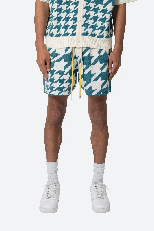 Houndstooth Knit Shorts - Teal