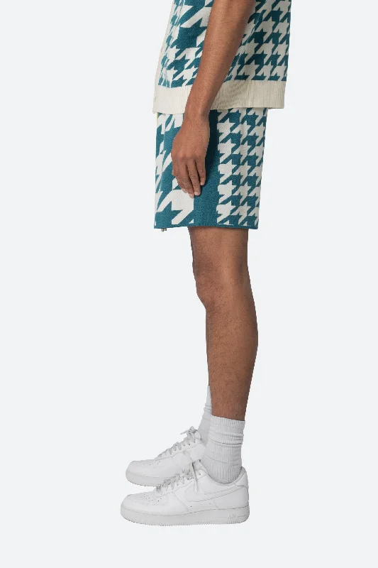 Houndstooth Knit Shorts - Teal