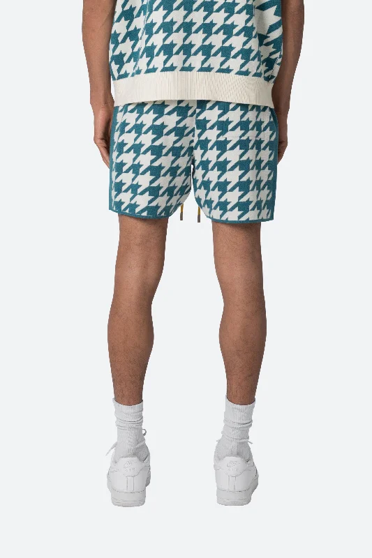 Houndstooth Knit Shorts - Teal