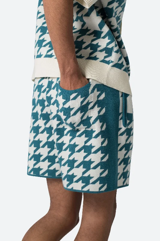 Houndstooth Knit Shorts - Teal