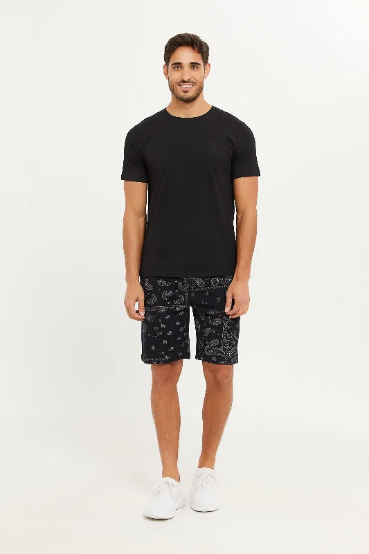 Men Black Printed Jogger Shorts