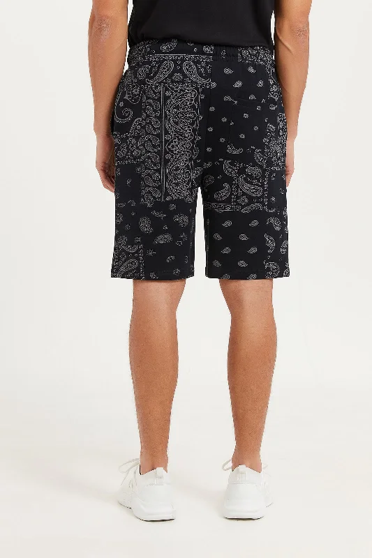 Men Black Printed Jogger Shorts