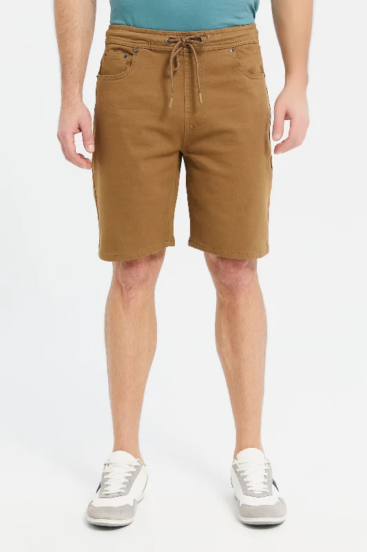 Men Brown Pull On Knit Shorts