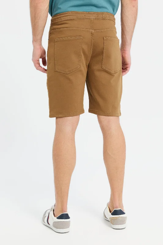 Men Brown Pull On Knit Shorts