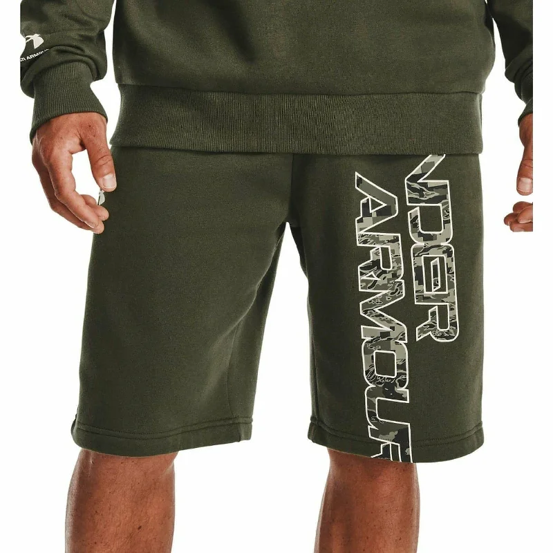 Under Armour Rival Fleece Camo Script Mens Training Shorts - Green