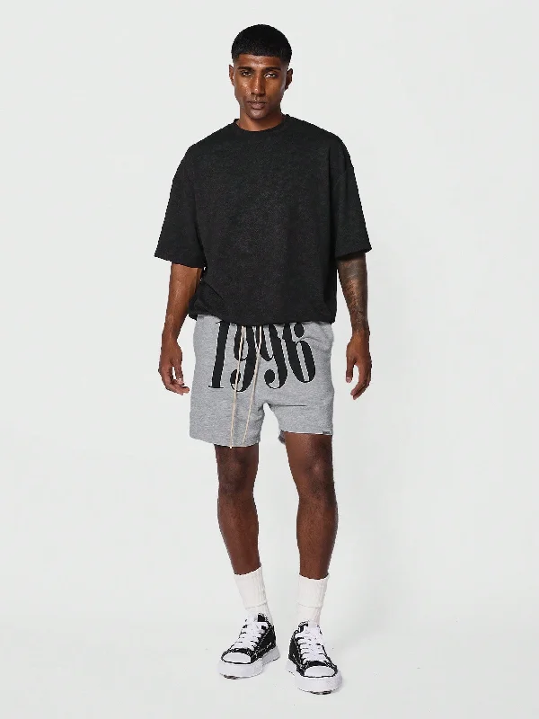 Drop Crotch Jogger Shorts With Front Graphic