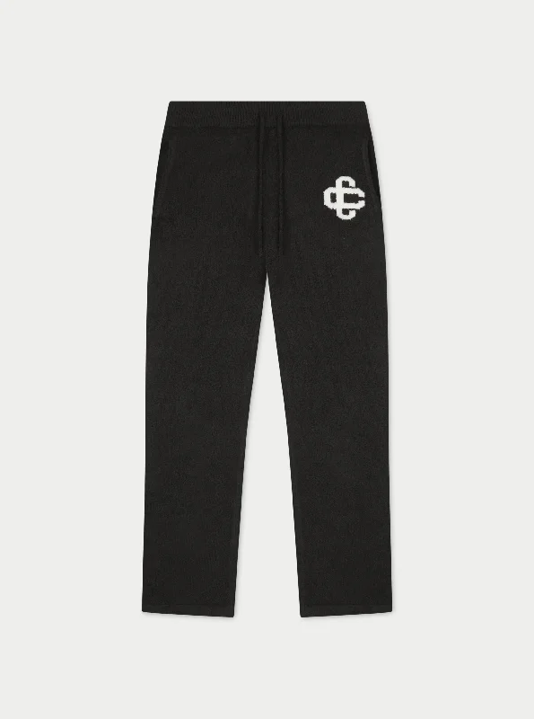 FLUFFY KNIT EMBLEM JOGGERS - BLACK