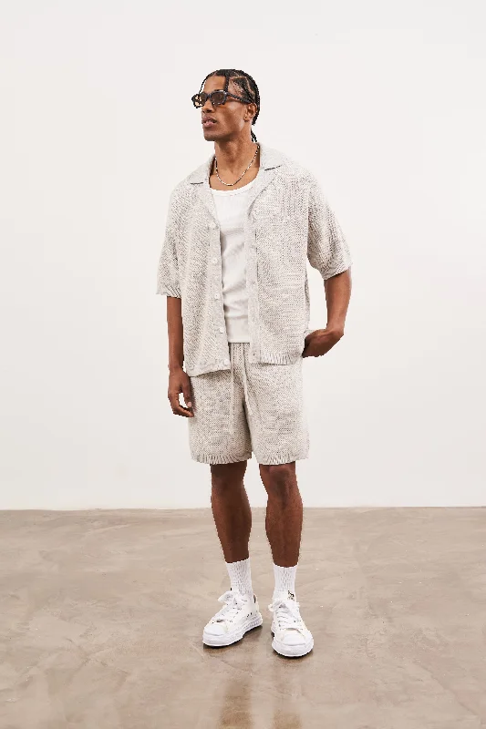 KNITTED CHECKERBOARD SHORTS - GREY