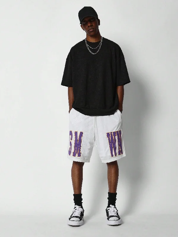 Mesh Knit Jorts Shorts With Front Graphic