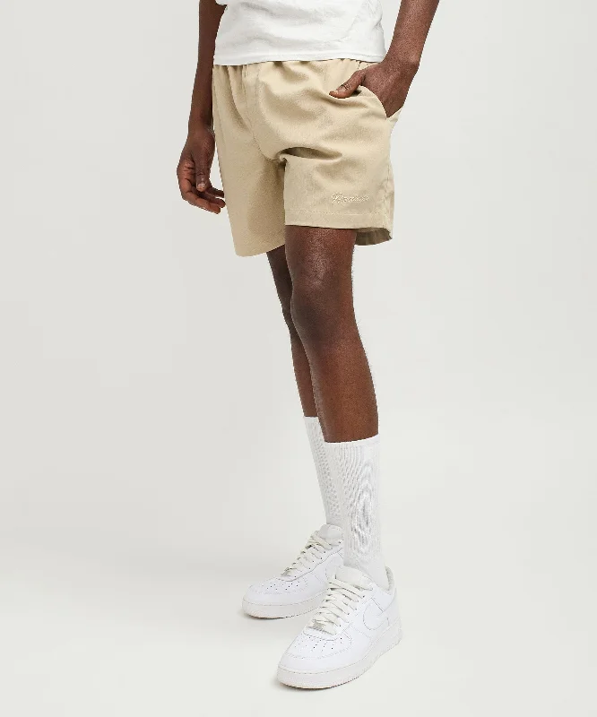 Spritz Embroidered Texture Woven Shorts - Khaki