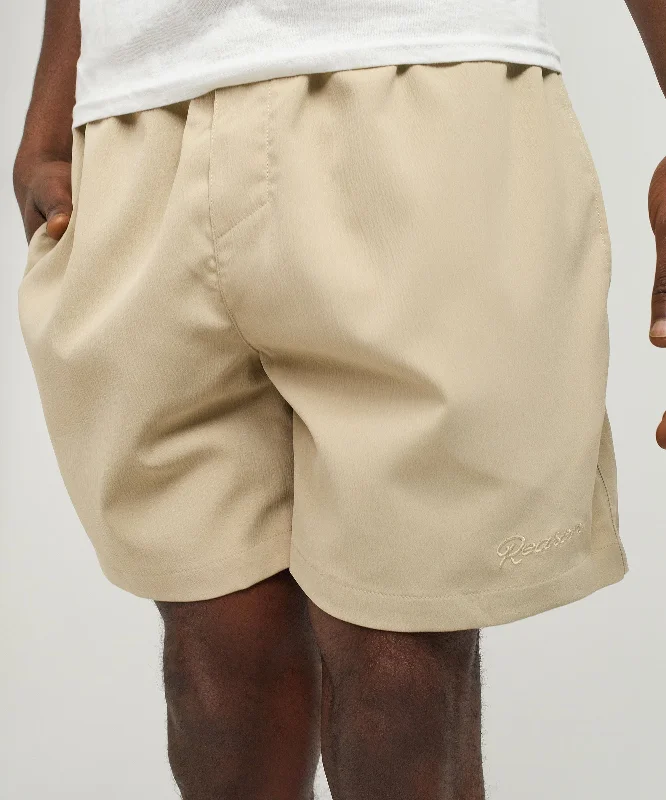 Spritz Embroidered Texture Woven Shorts - Khaki