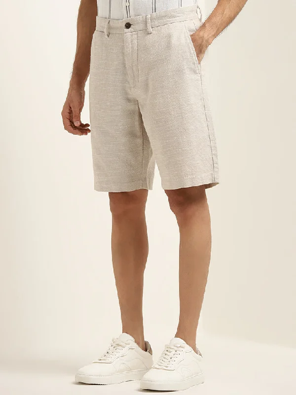 Ascot Beige Relaxed-Fit Mid-Rise Cotton Shorts