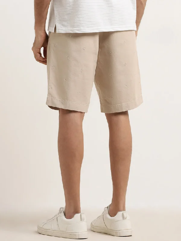 WES Casuals Beige Relaxed-Fit Mid-Rise Cotton Shorts