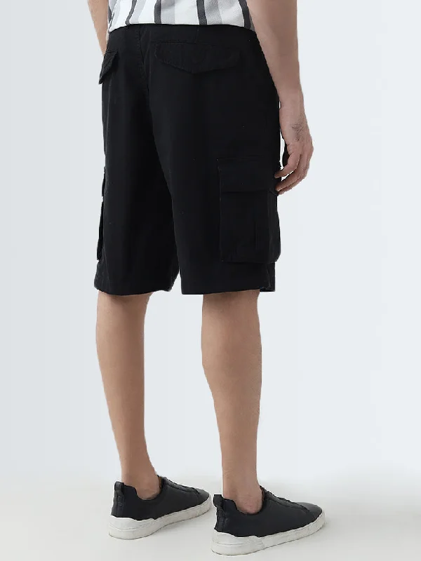 WES Casuals Black Relaxed-Fit Mid-Rise Cotton Shorts