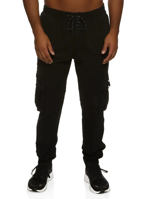 Mens Twill Solid Drawstring Cargo Pocket Joggers