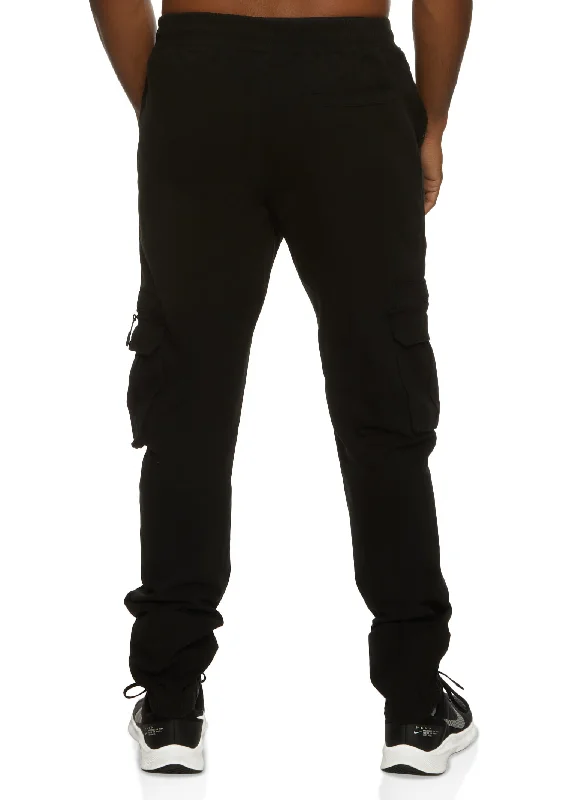 Mens Twill Solid Drawstring Cargo Pocket Joggers