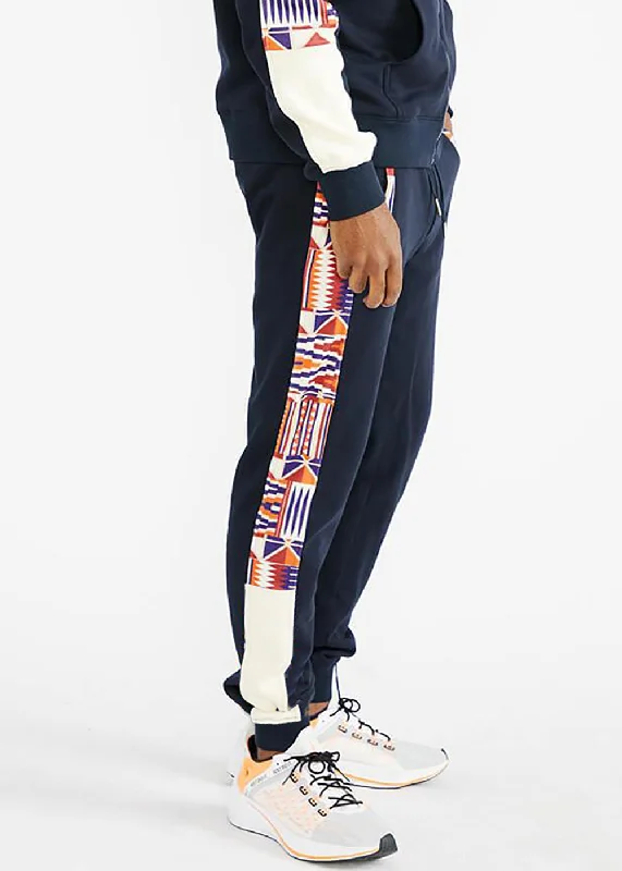 Faraji Men's African Print Color-Blocked Joggers (Navy/Cream Maroon Kente) - Clearance