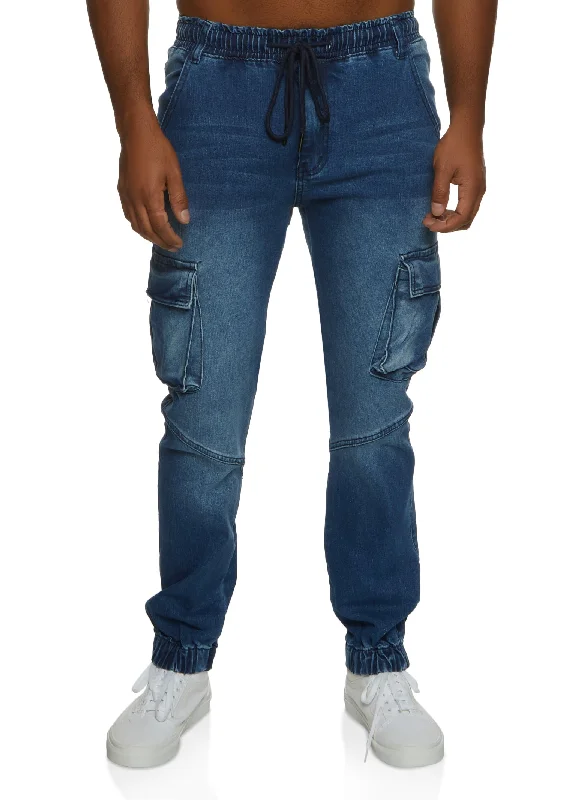 Mens Drawstring Denim Cargo Joggers