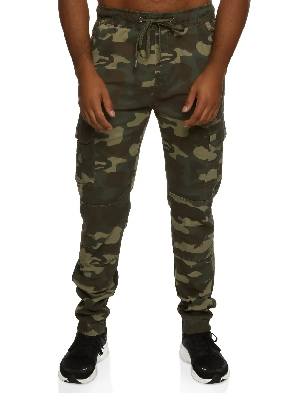 Mens Twill Camo Drawstring Cargo Pocket Joggers