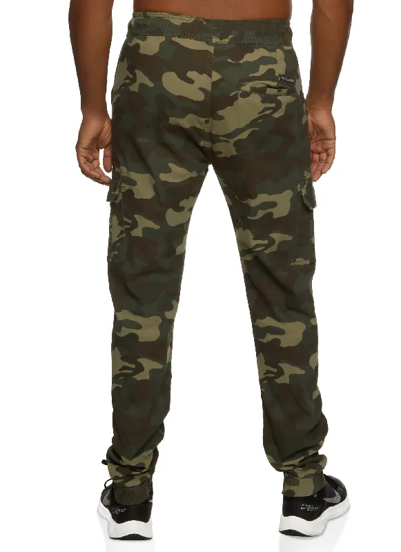 Mens Twill Camo Drawstring Cargo Pocket Joggers