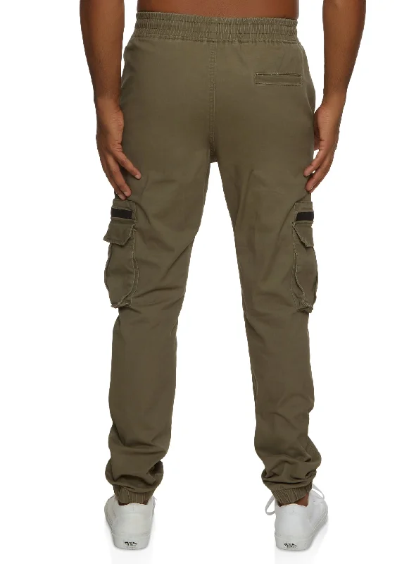 Mens Twill Solid Drawstring Cargo Pocket Joggers