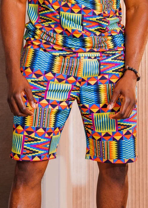 Raimi Men's African Print Sweatshorts (Canary Yellow Kente) - Clearance