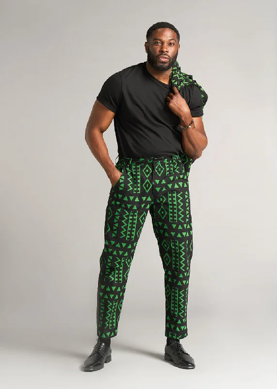 Tendai Men's African Print Trousers (Moss Black Geometric) - Clearance