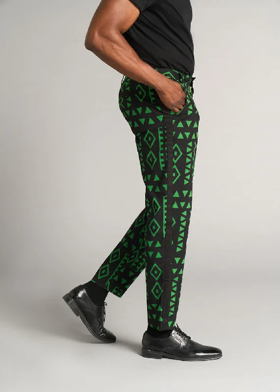 Tendai Men's African Print Trousers (Moss Black Geometric) - Clearance