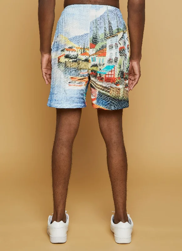 Mens Textured Knit Vacation Print Shorts